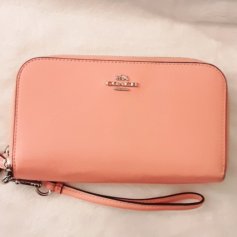 COACH Pebble Leather Accordion Wallet Blush Pink